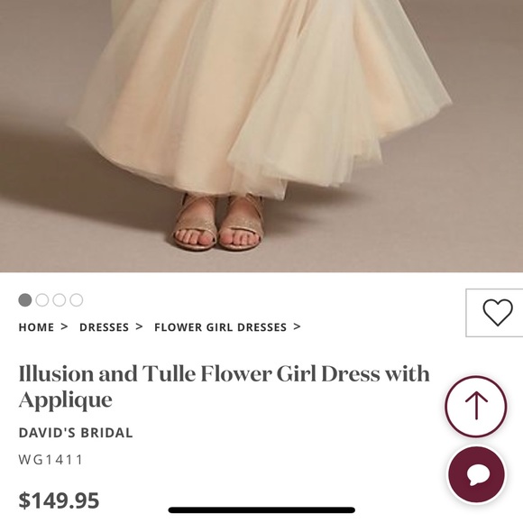 David’s Bridal Flower Girl Dress with Applique. Ivory/Champagne. Style 1411. - Picture 5 of 5